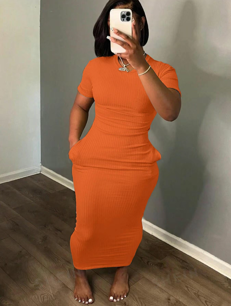 Plus Size Casual Summer Bodycon Dress with Pockets