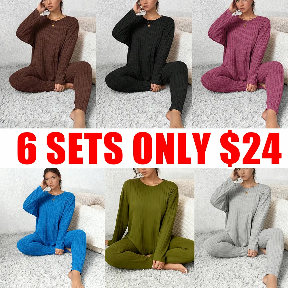Plus Size Ribbed Two-Piece Pajama Set
