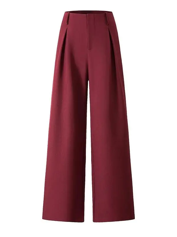 Women's Solid Color Plicated Pocket Wide Leg Pants