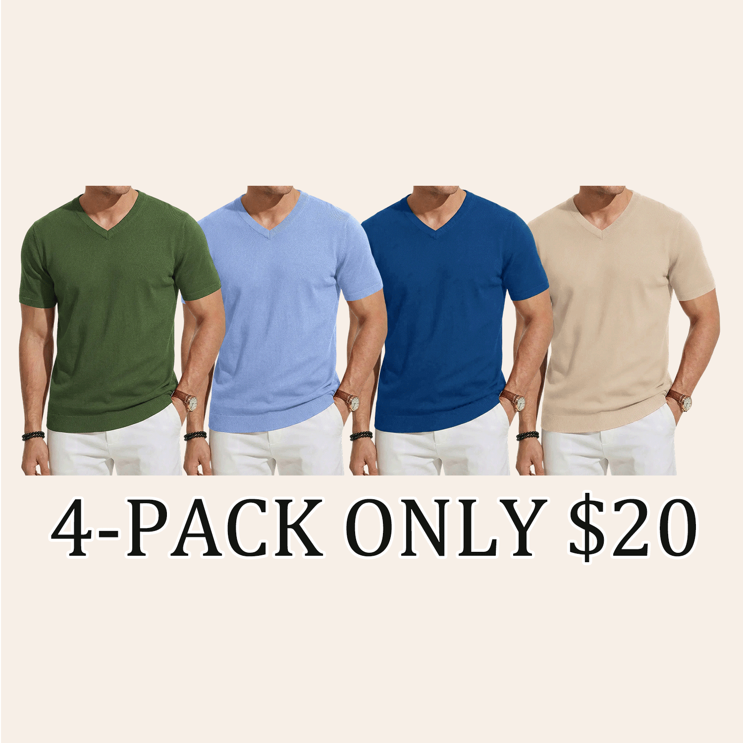 Men's Wool Blend Short Sleeve V-Neck Sweater Soft Textured Knit Pullover for Business Casual Wear