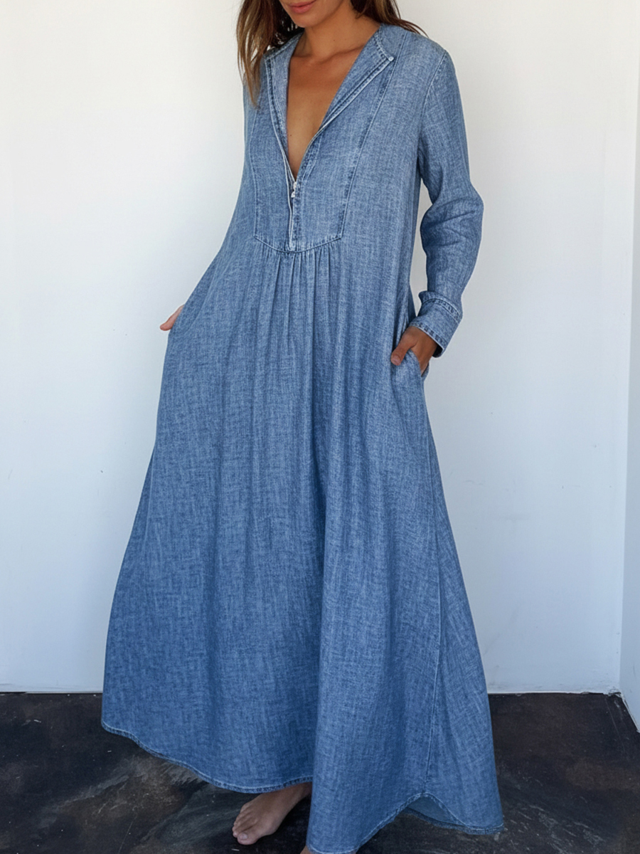 Cozy Loose-fitting Denim Dress