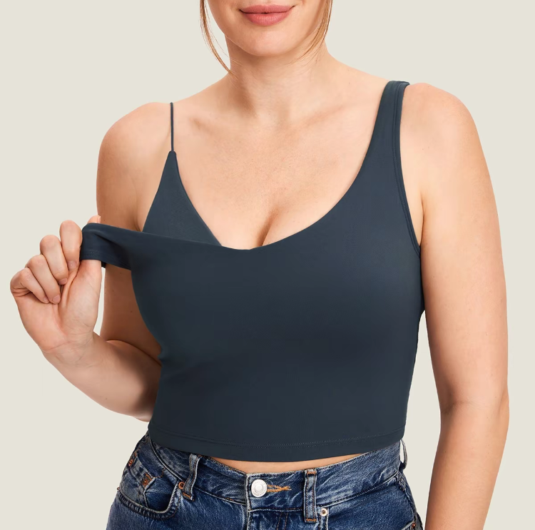 V Neck Nursing Crop Tank Top – Soft Maternity Bra for Breastfeeding & Sleep