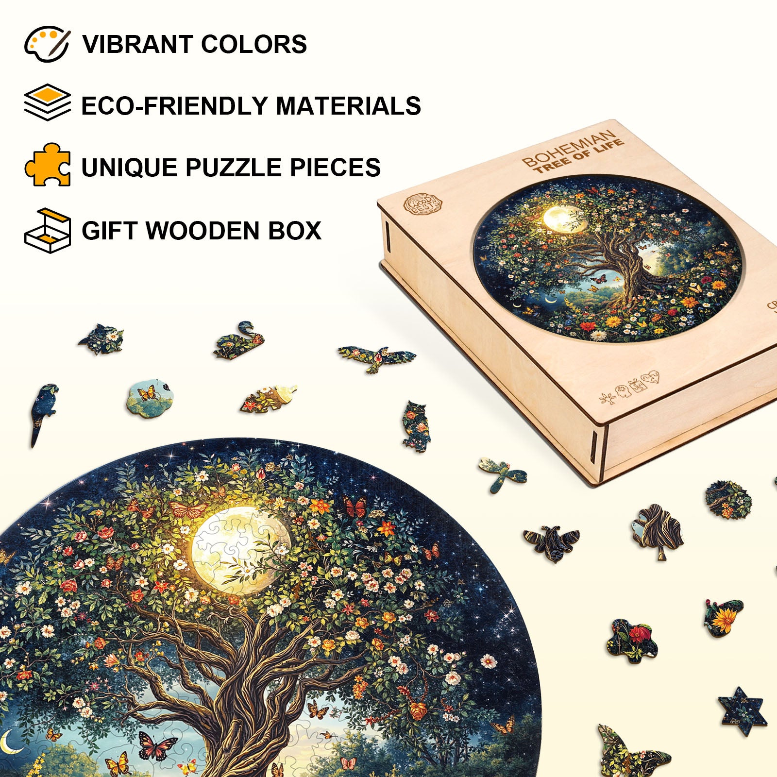 Bohemian Tree of Life Wooden Jigsaw Puzzle
