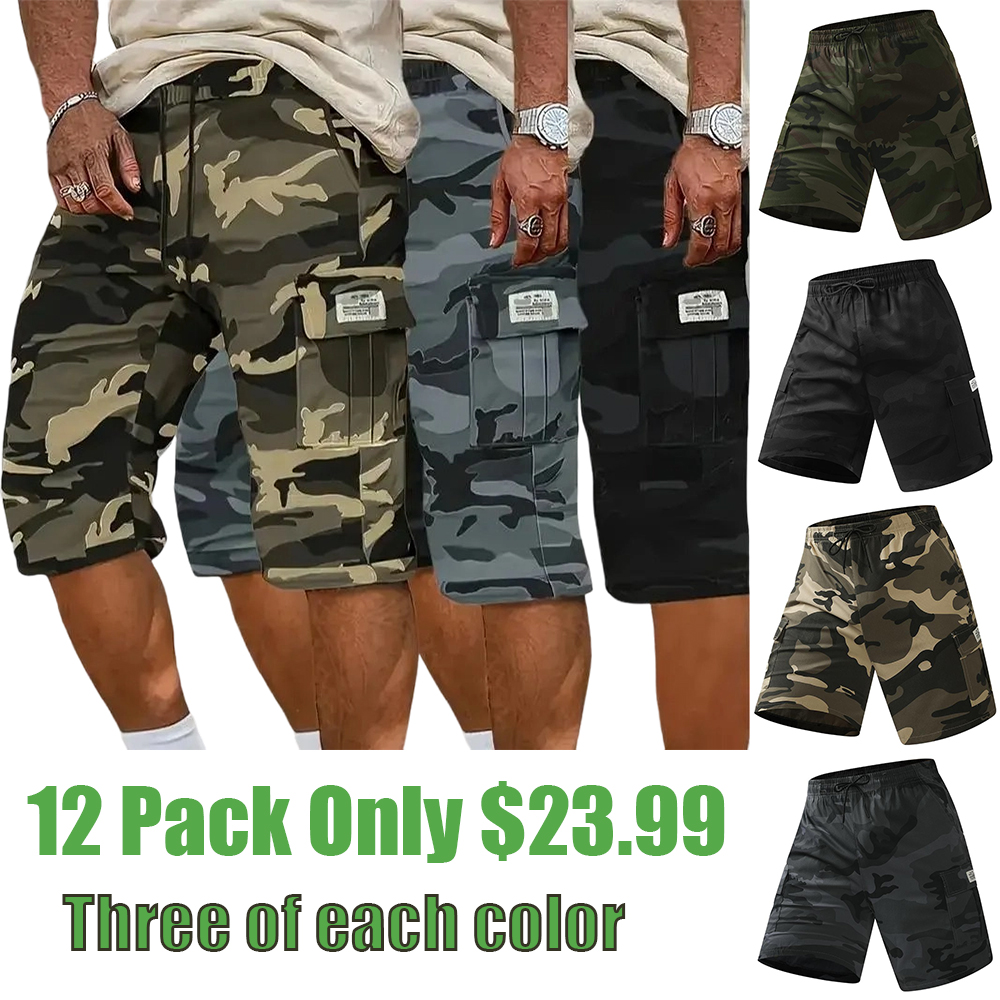 Camouflage Twill Pocket Shorts Men's Casual Khaki Green Black Trousers Suitable For Daily Wear Outfit