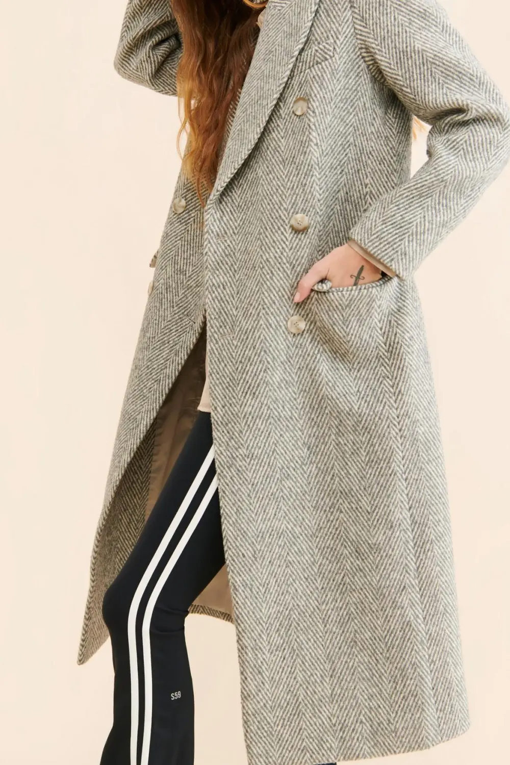 Grey Herringbone Long Coats