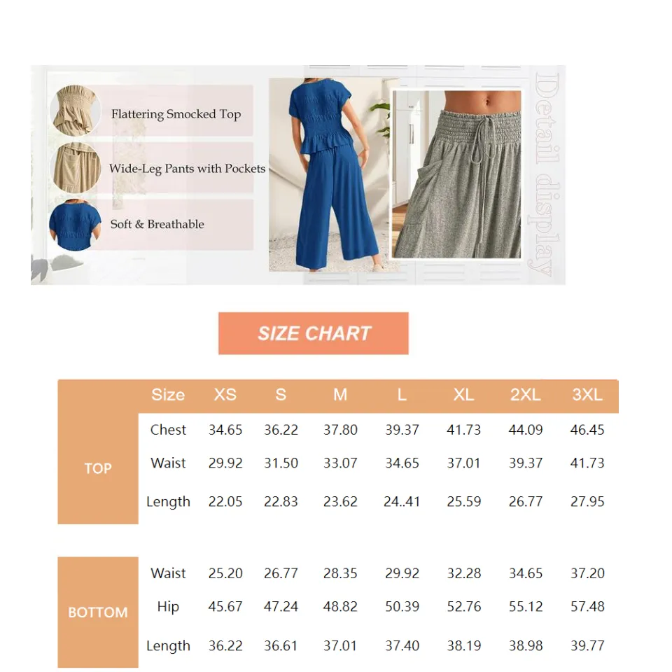 ✨Women’s 2-Piece Smocked Top & Wide-Leg Pants Casual Boho Matching Set🔥