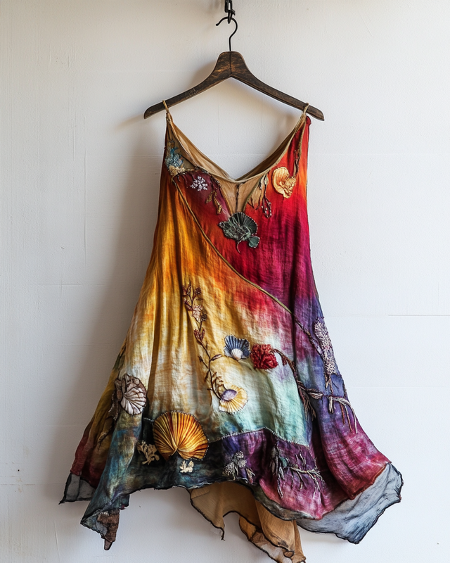 Handmade color block gradient rainbow ocean irregular dress 8f4a