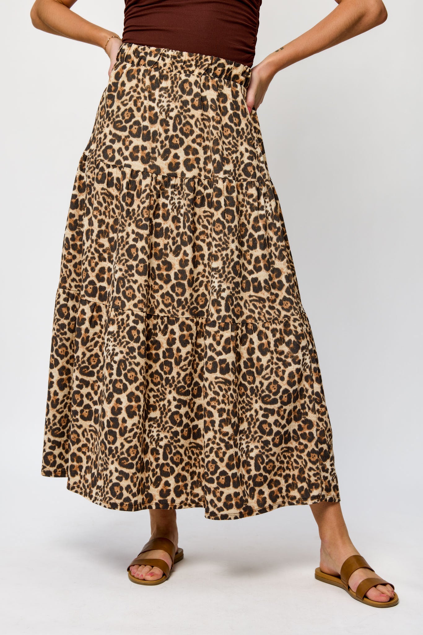 Animal Print Ripple Jersey Tiered Maxi Skirt