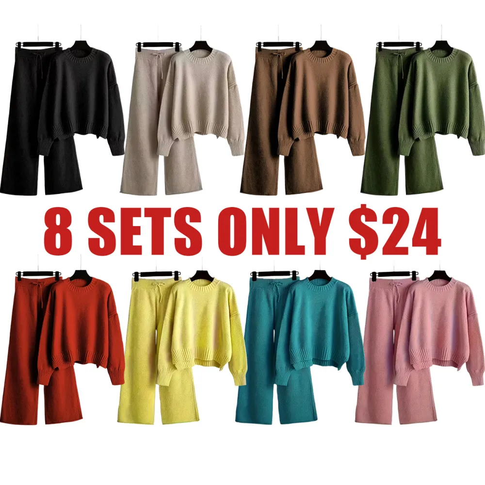 Elegant Seed Stitch Knit Sweater & Wide-Leg Pants Two-Piece Set