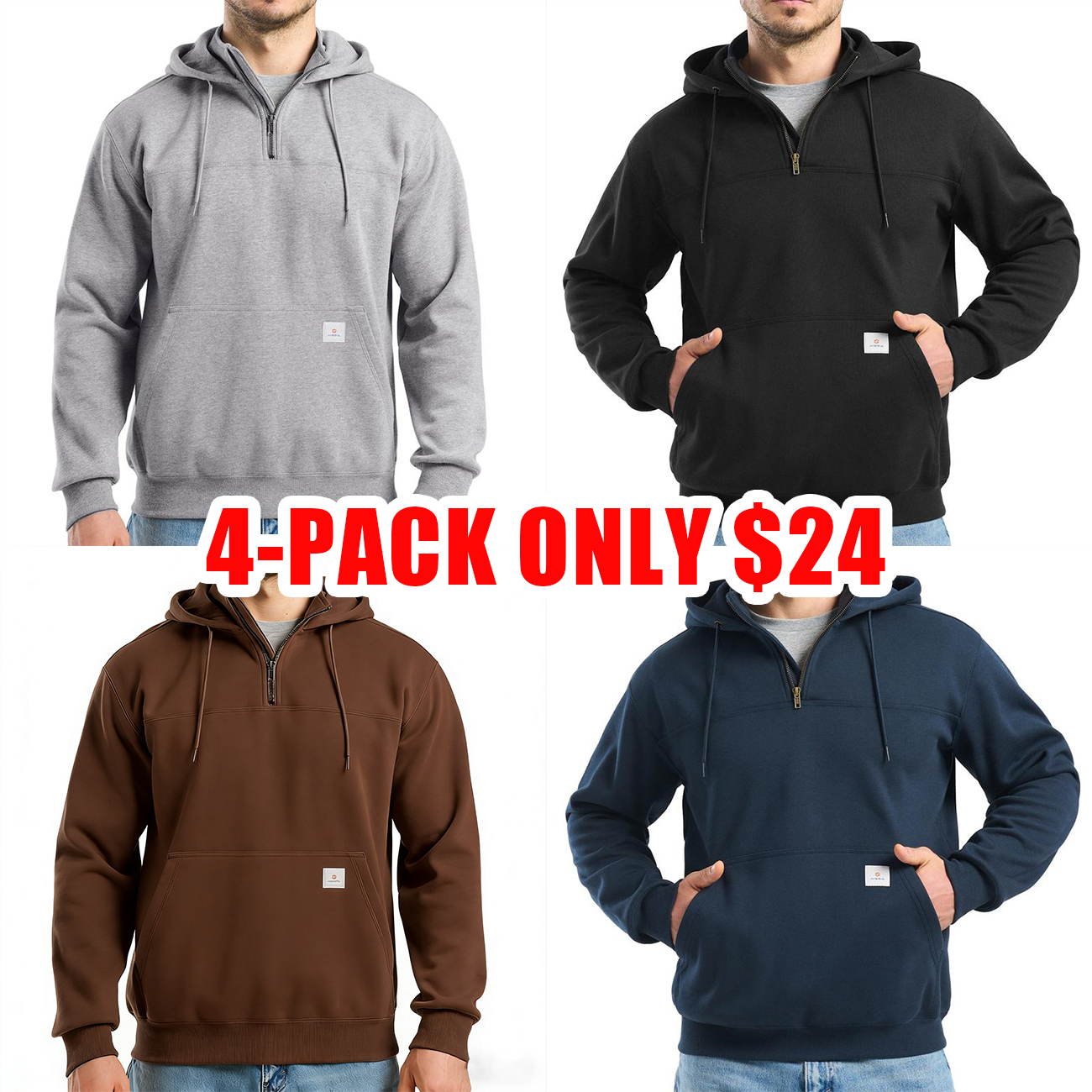 Men’s Water-Resistant Heavyweight Fleece Quarter-Zip Hoodie for Winter Work
