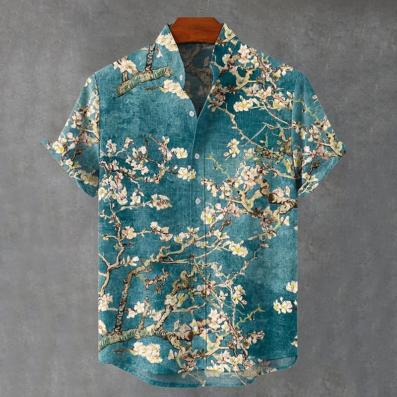 Vintage White Art Florets Print Casual Cotton Shirt