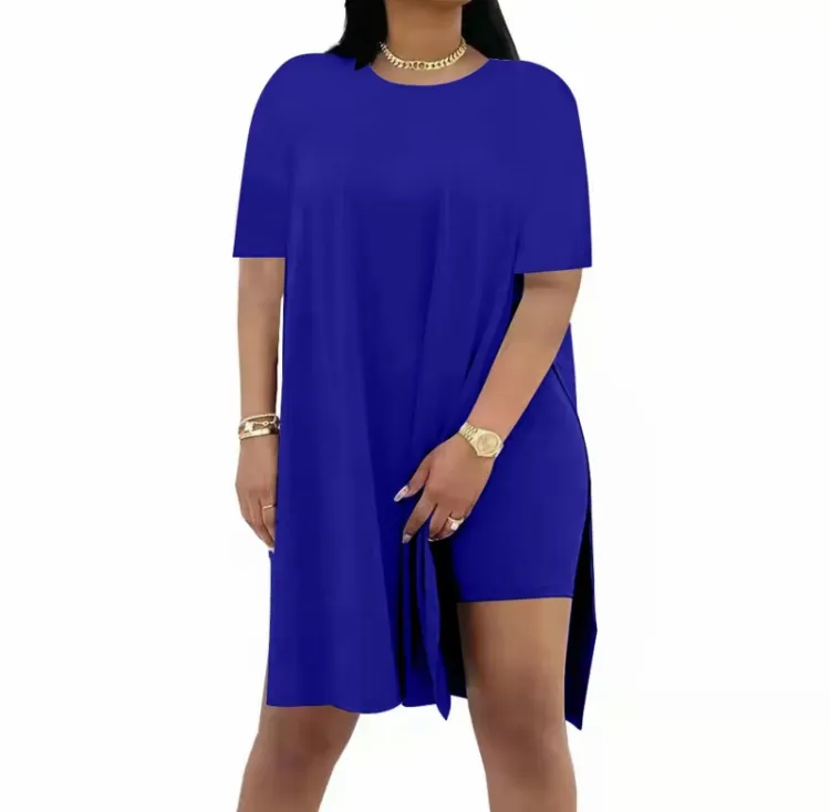 Plus Size Women's 2 Piece Outfit – Casual Basic Top and Shorts Set for Spring Summer Beach Vacation