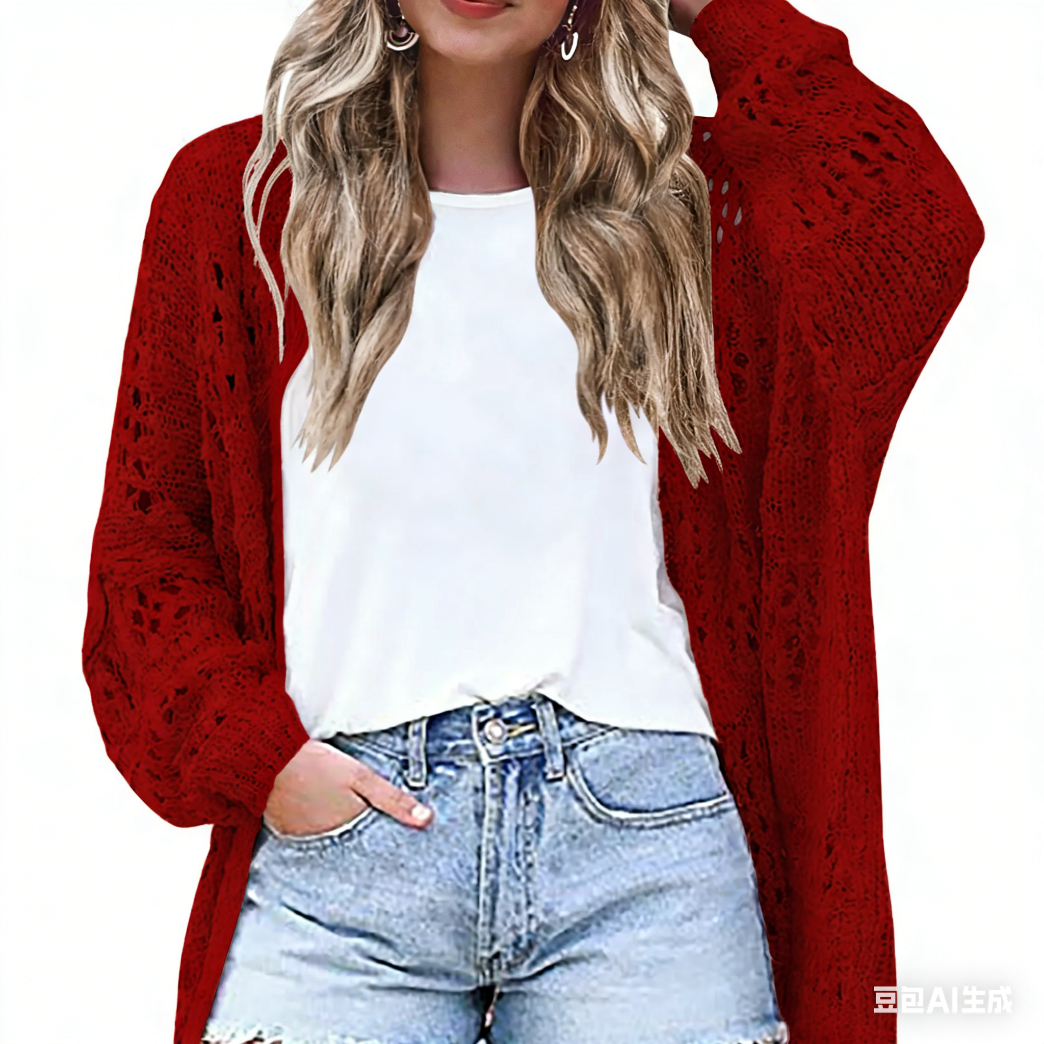 Women's Lightweight Crochet Batwing Cardigan