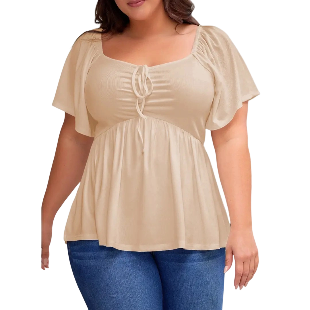 Women Plus Size Sweetheart Neck Short Sleeve Shirred Peplum Blouse Tops Shirts