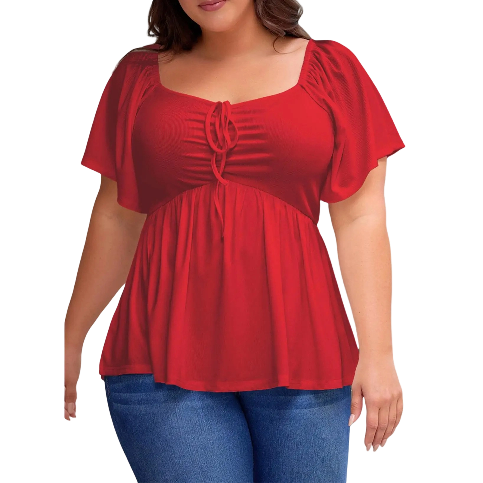 Women Plus Size Sweetheart Neck Short Sleeve Shirred Peplum Blouse Tops Shirts