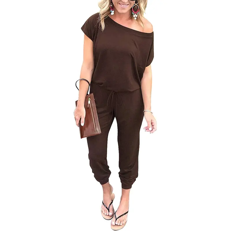 Women's Jumpsuit Plus Size S-5XL Off-Shoulder Elastic Waist Stretchy Loose Minimalist Comfy Clothes Casual Outdoor Lightweight Romper - Fabric - Womenswear Pants Style romper