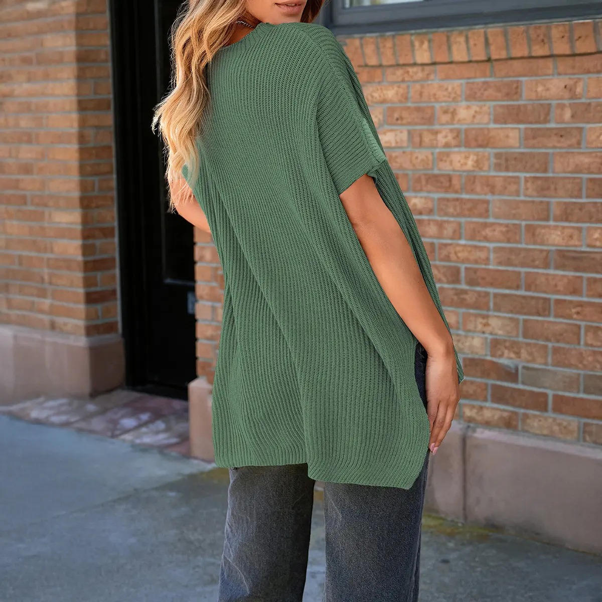 Women’s Crew Neck Short Sleeve Pullover 2026 Spring/Summer Oversized Cozy Ribbed Knit Top