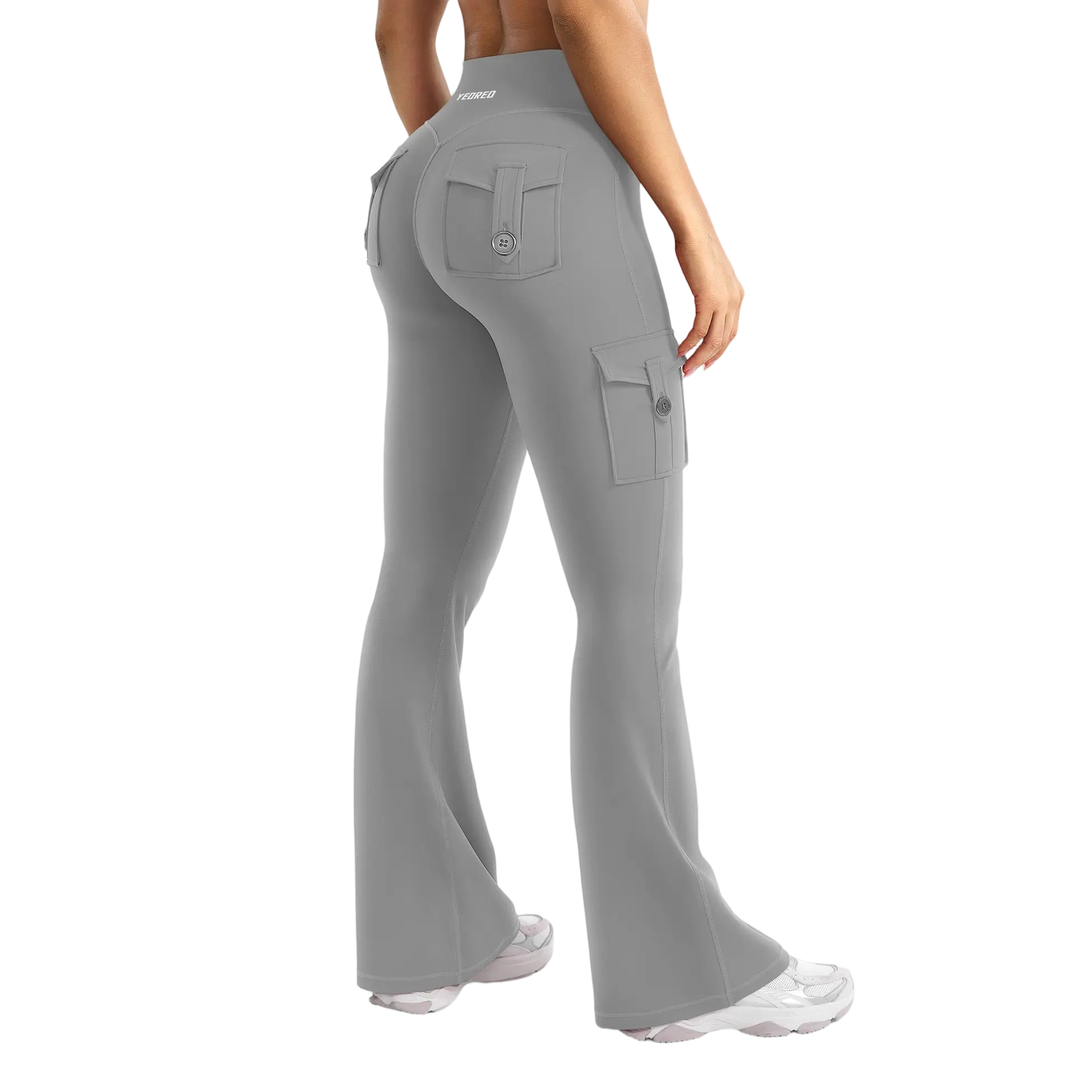 Women's Workout Flare Leggings with Pockets Hidden Scrunch High Waisted Cargo Gym Yoga