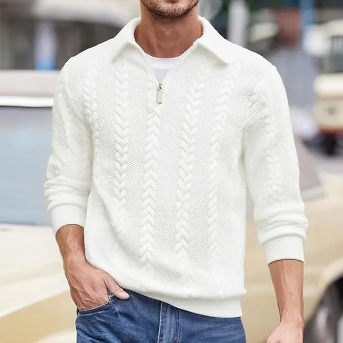 🔥Last Day Promotion!🔥Clearance Sale - Up to 90% Off-Men's Fall Winter Outfits Knitted Polo Neck Long Sleeve Sweatshirt for Daliy Wear