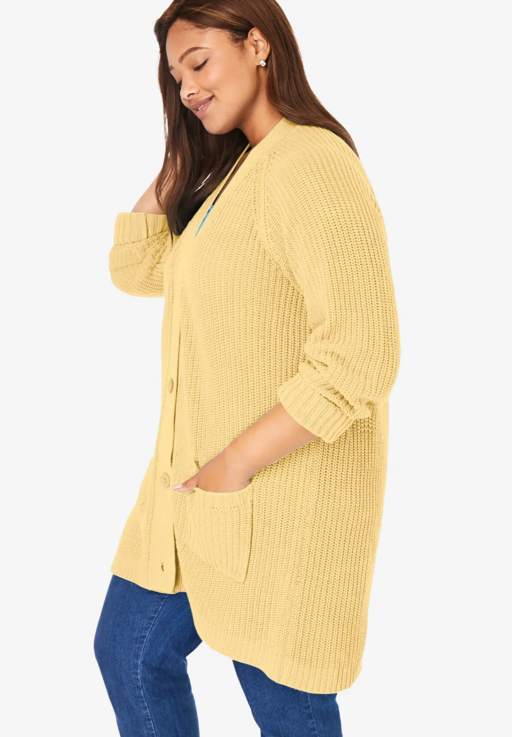 Button-Front Shaker Cardigan