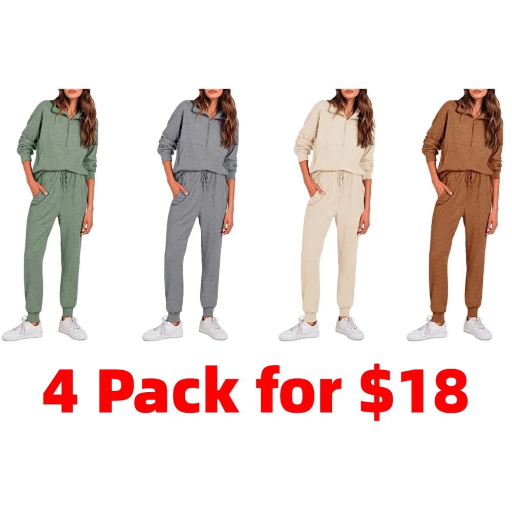 Women's 2-Piece Sweatpants Set Long Sleeve Half Zip Pullover Sweatshirt & Joggers Pants