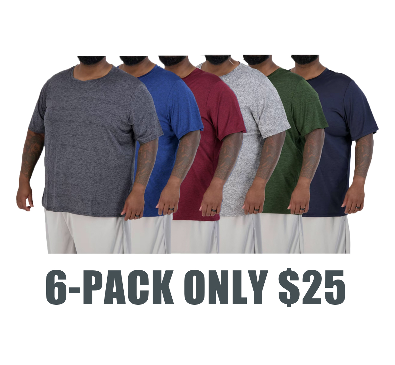 Men's Dry-Fit Performance Long Sleeve T-Shirts (3XT–5XT) – 6 Pack Moisture-Wicking Activewear