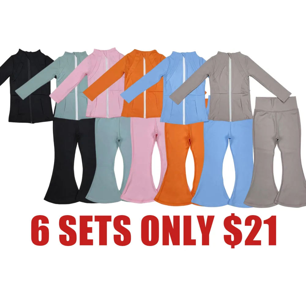 Girls’ Solid Color Long Sleeve Yoga Set – Soft & Stretchy