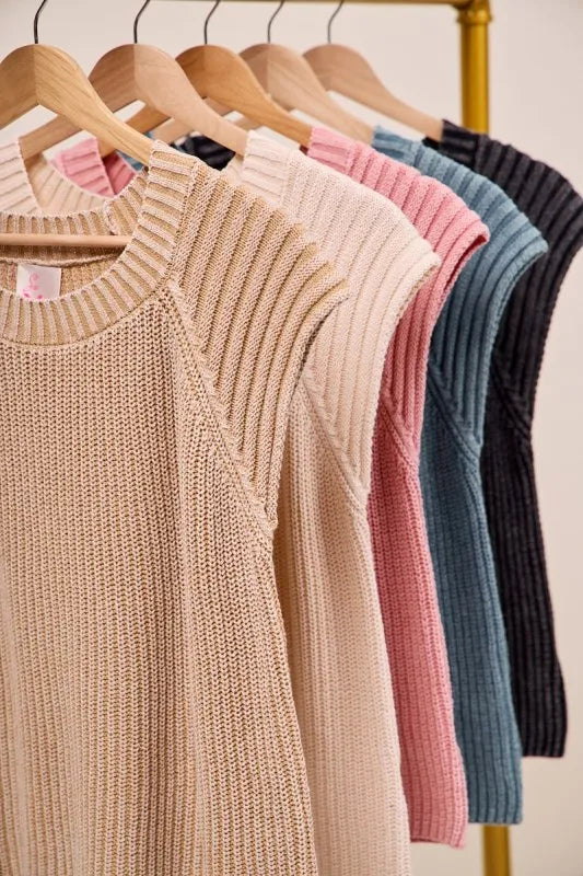Mineral Washed Raglan Sleeveless Sweater Top