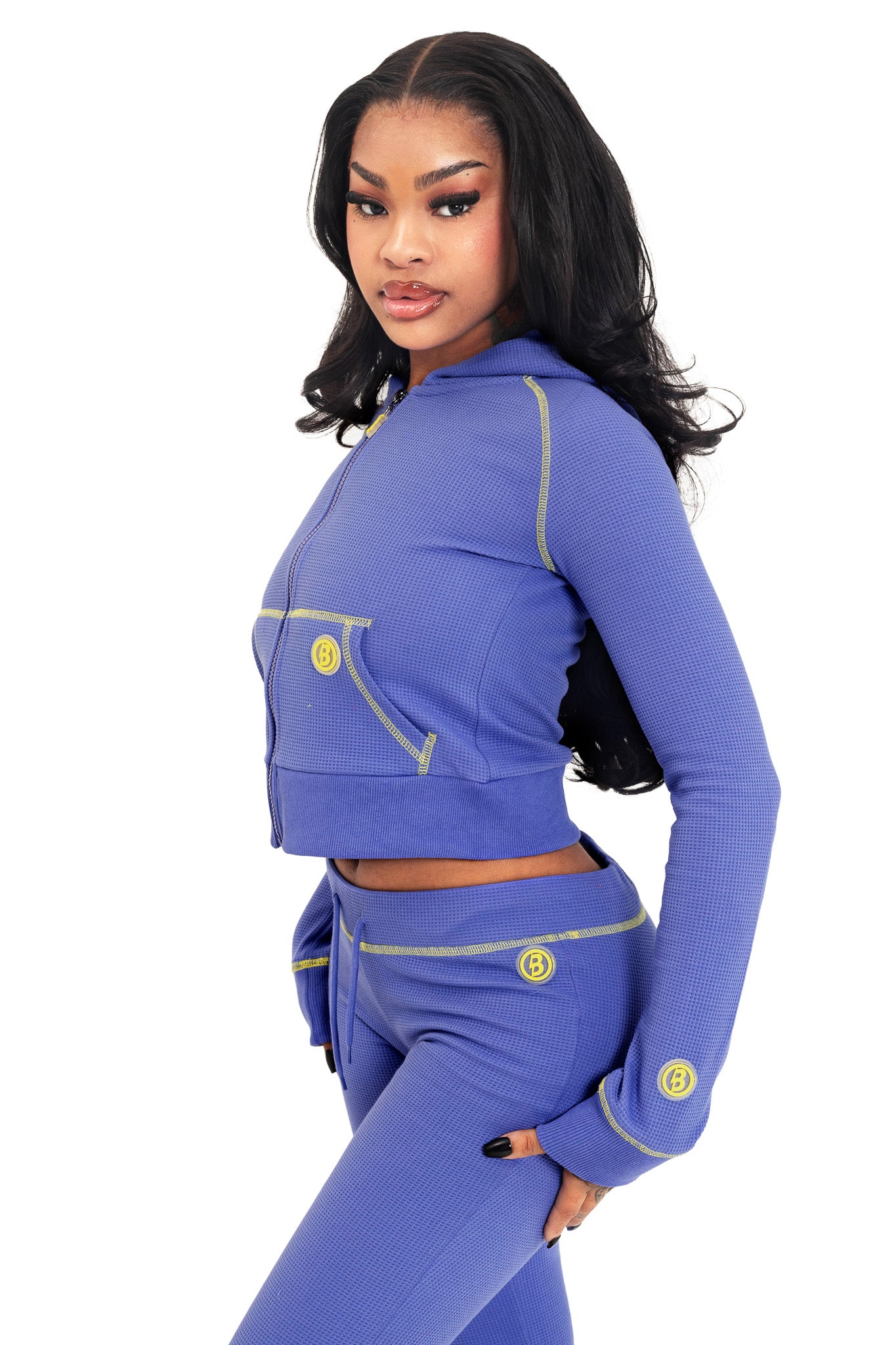 WAFFLE KNIT HOODIE (PERIWINKLE/YELLOW)