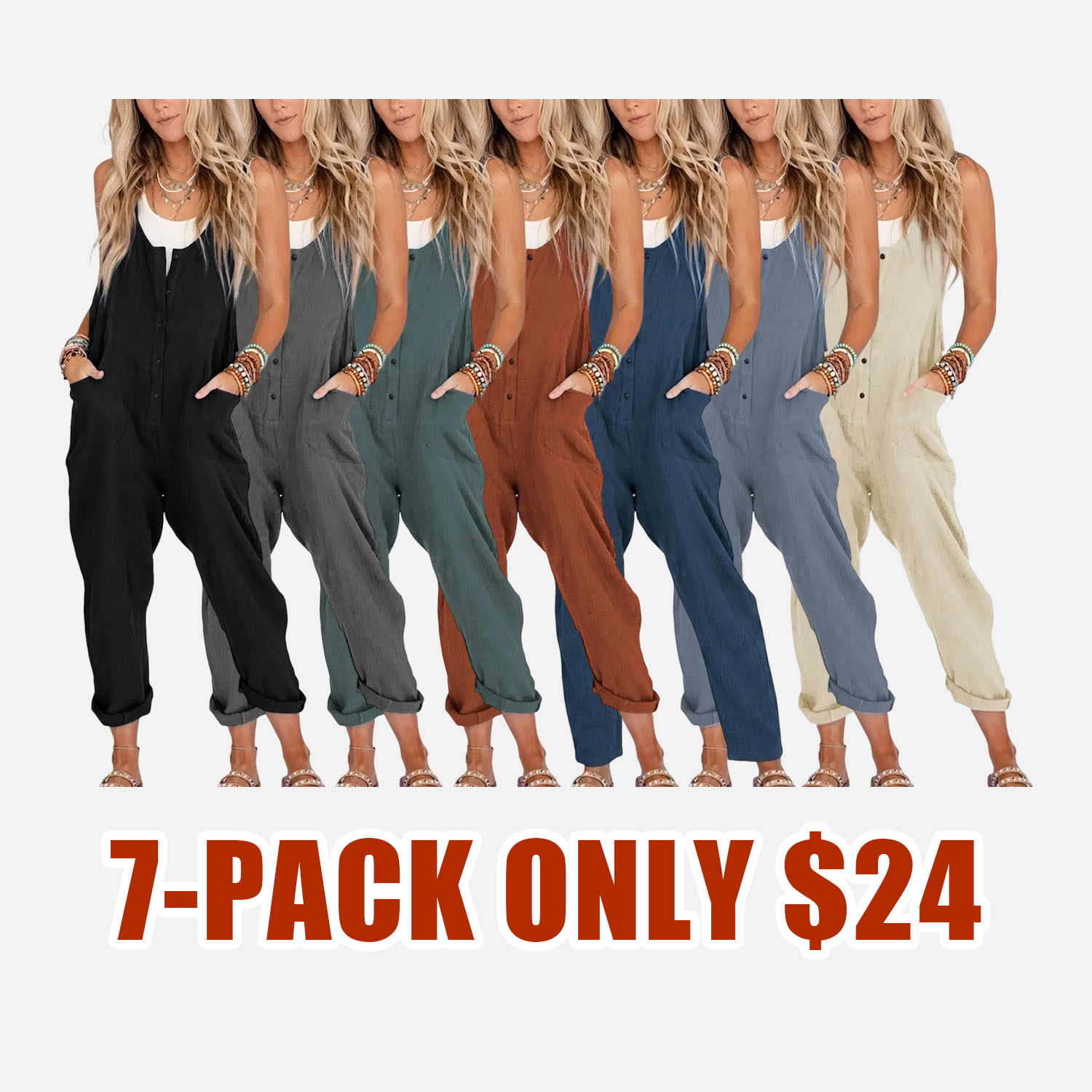 Women’s Linen Cotton Overalls – Casual Loose Fit Jumpsuit with Adjustable Straps & Pockets, Summer Sleeveless Romper