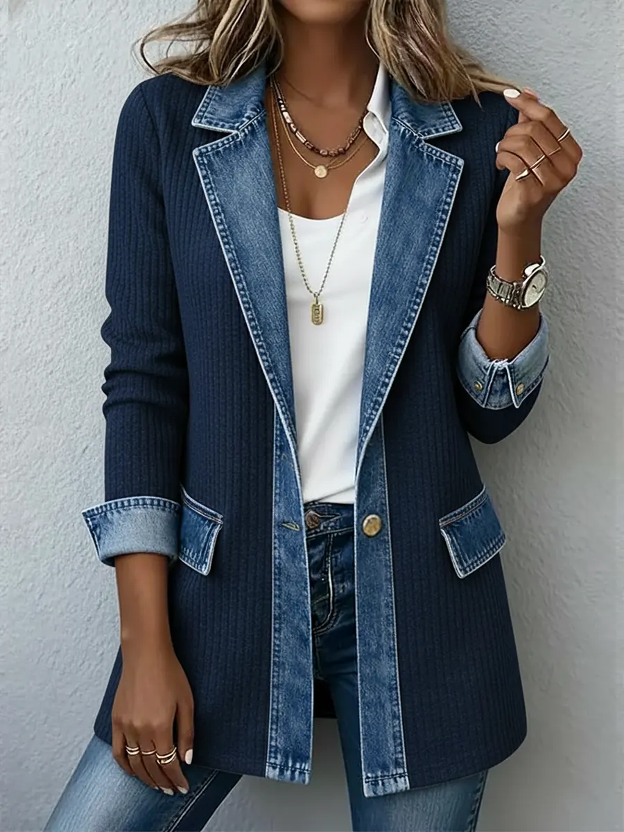 Knitted Patchwork Denim Casual Cotton Jacket