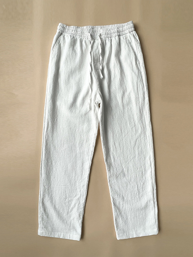 Men's Vintage Elastic Waist Drawstring Casual Cotton Linen Pants