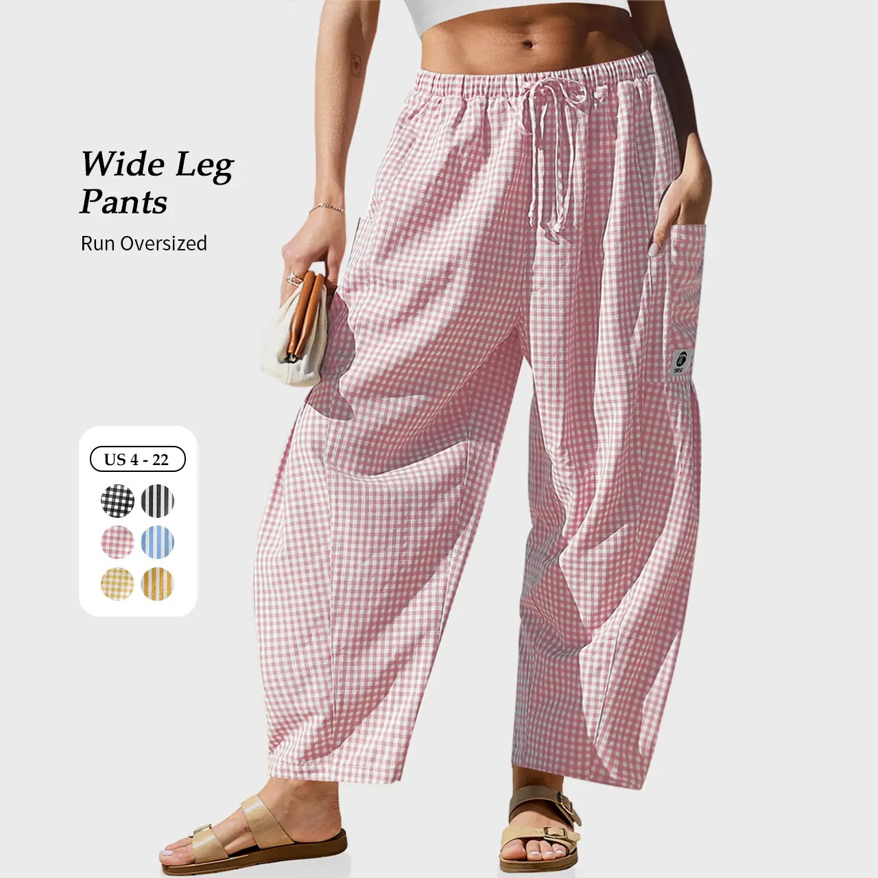 Women's SS26 Wide Leg Gingham Plaid Pants💐