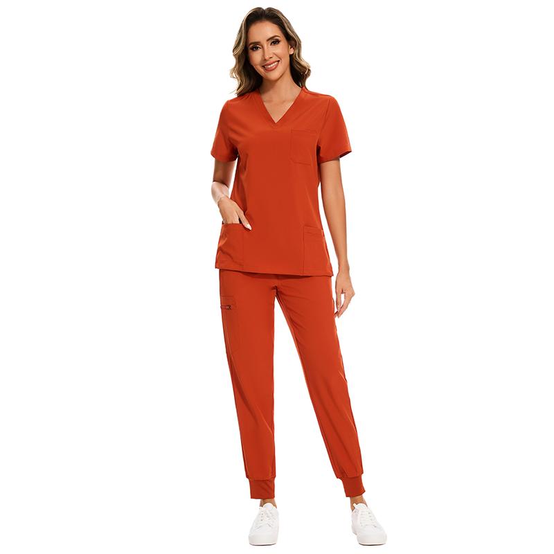 🔥Women’s Stretch V-Neck Scrub Set (Top + Jogger Pants) – 8 Pocket Utility Uniform