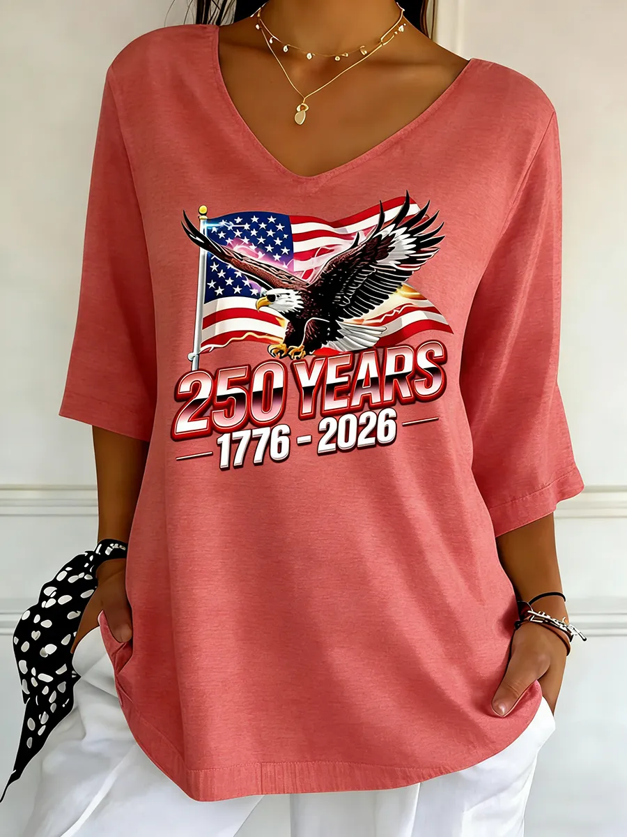 Women's USA 250th Anniversary Patriotic Eagle V-Neck Tunic Top