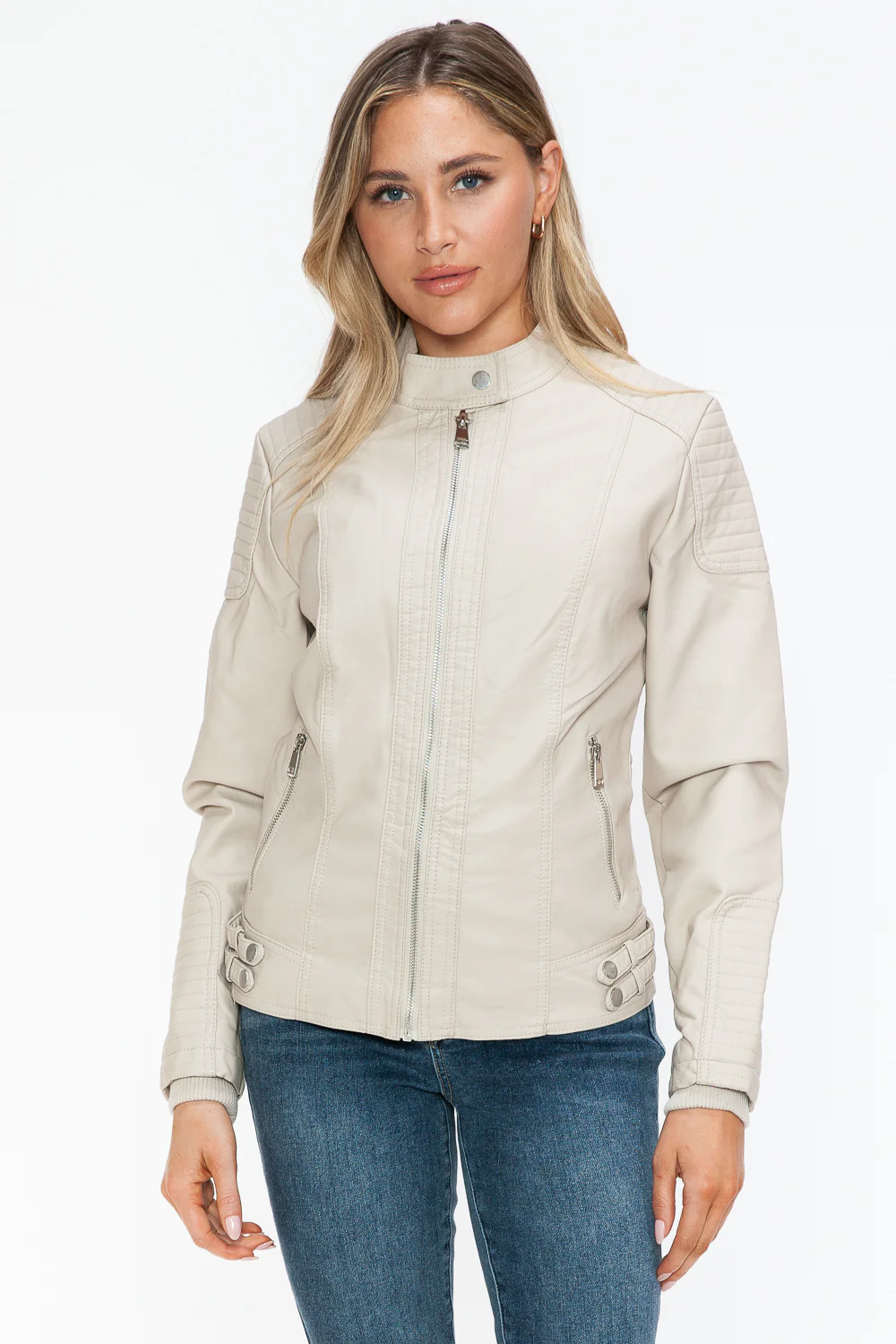 Faux Leather Biker Jacket with Side Zip Pockets