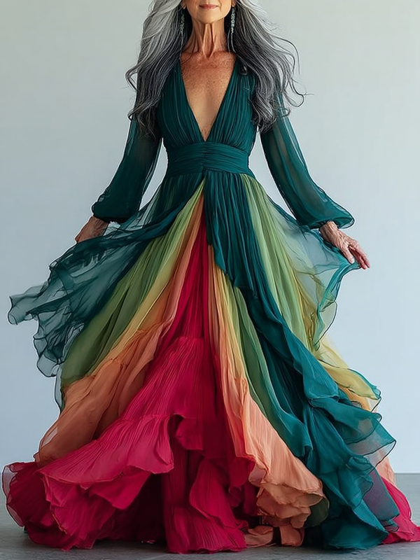 Women's vibrant spring/summer rainbow-colored dress3421