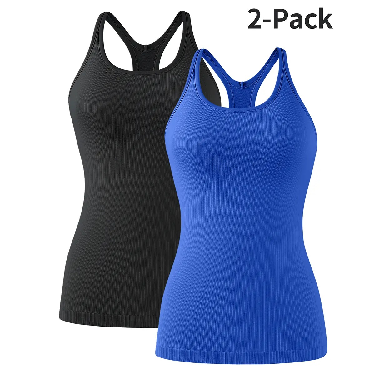 Women’s Ribbed Workout Tank Top with Built-in Bra