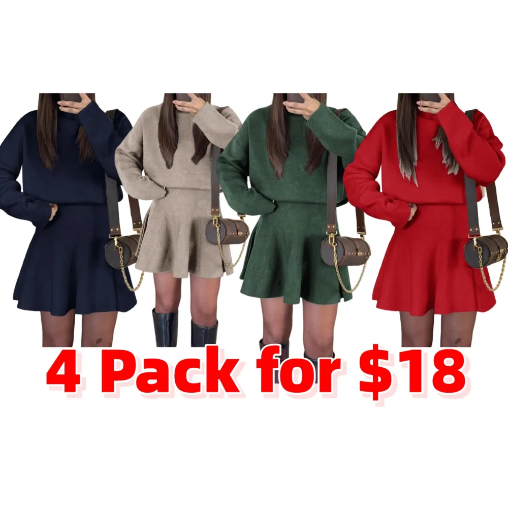 Women's Casual Half-High Neck Long Sleeve Knit Dress