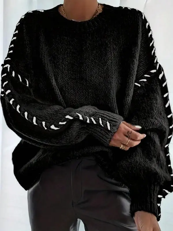 Women's Contrast Binding Drop Shoulder Sweater