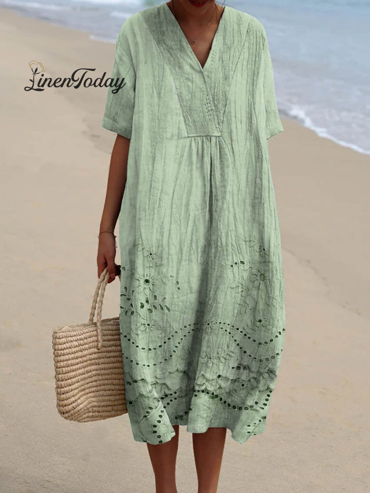 Women's Vintage Floral Pattern Art Print Flowy Dress