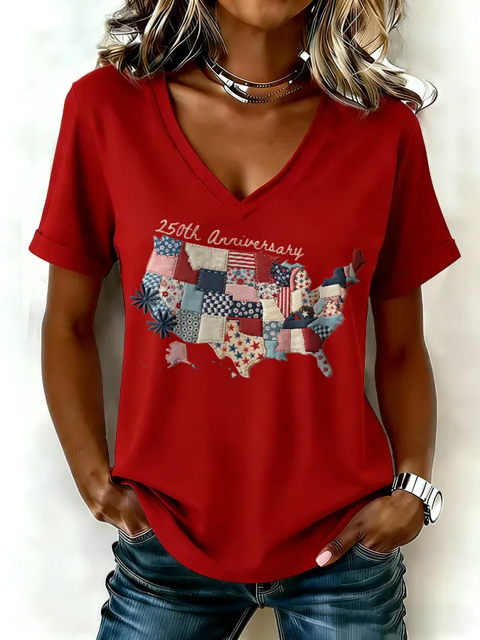 Women's casual retro American 250th T-shirt