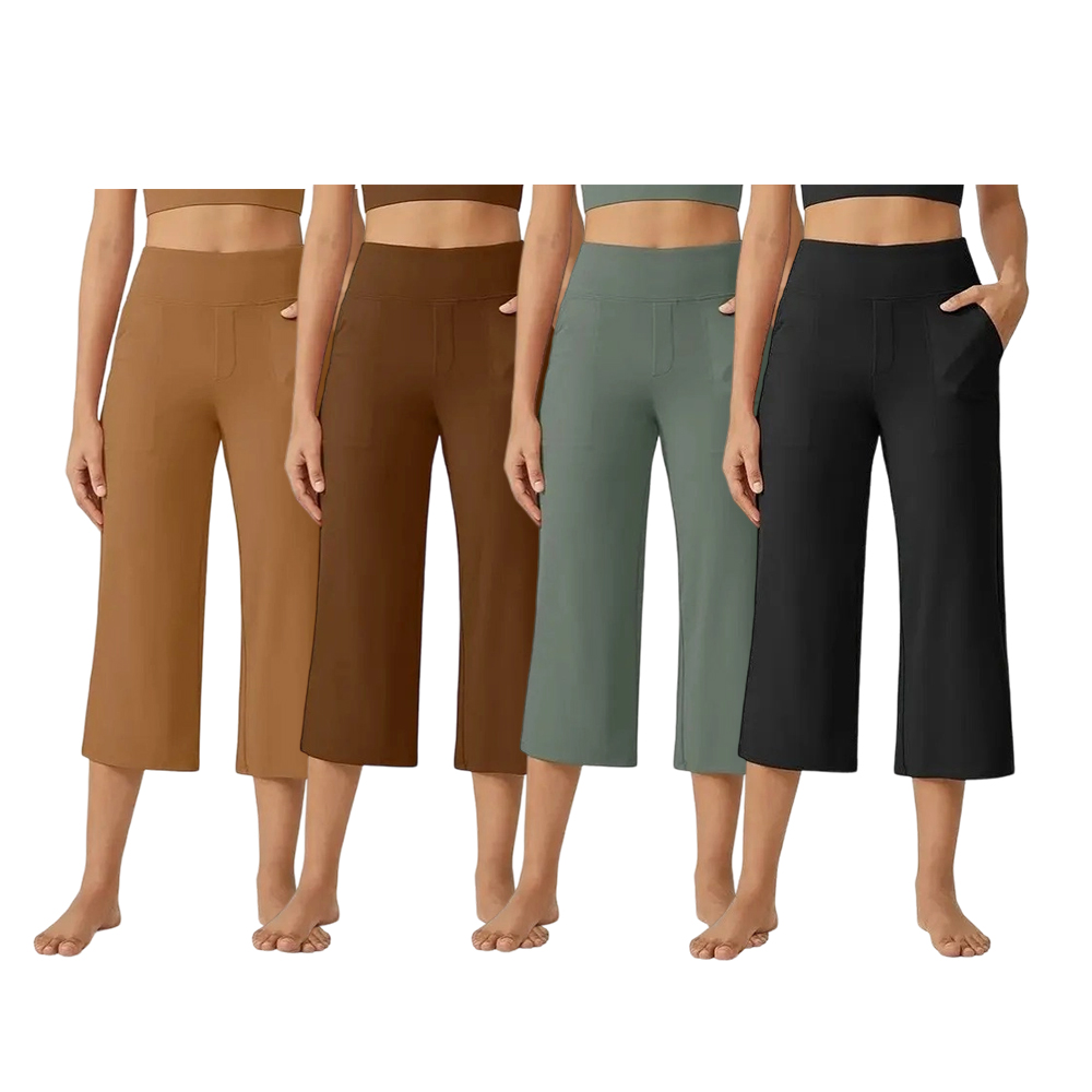 Capri Pants for Women Wide Leg Yoga Dress Cropped Pants Capri Leggings with Pockets for Casual Summer