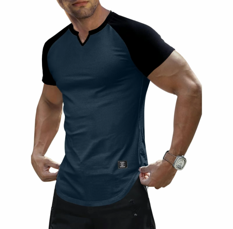 Men's Muscle Fit V-Neck Longline Henley Shirt – Slim Athletic Gym Workout T-Shirt