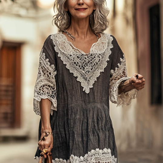 Vintage Loose Linen Patchwork Dress 9276