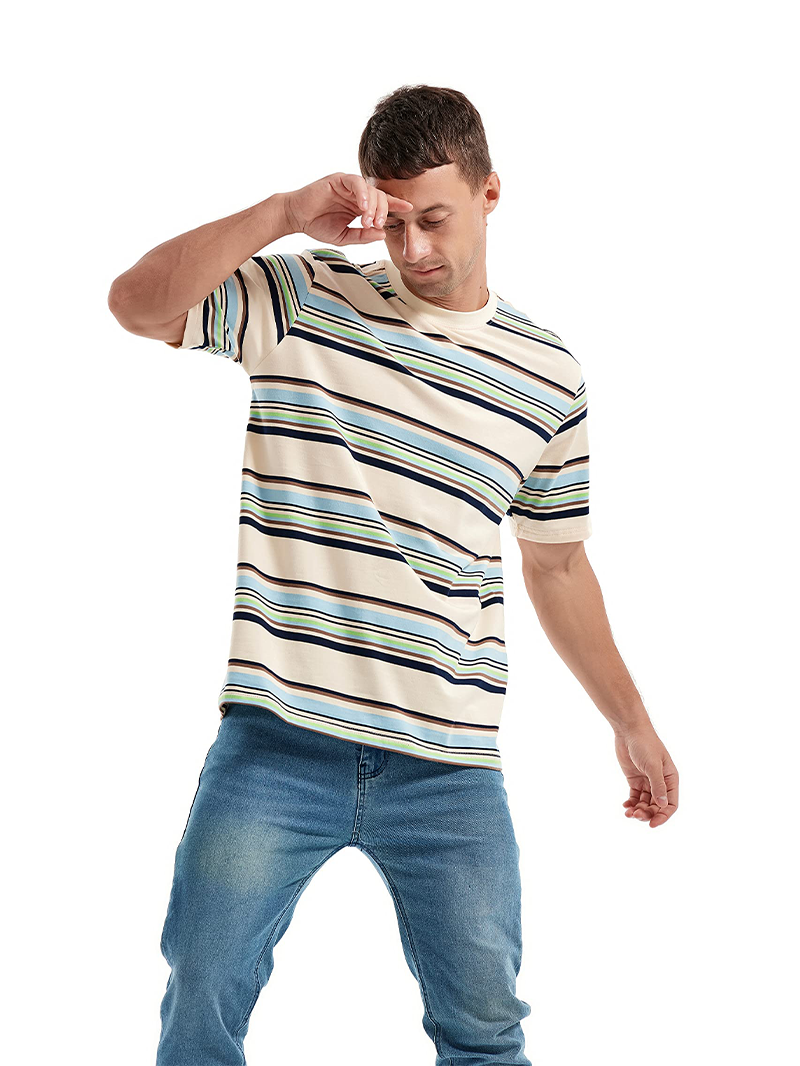 Men's Knitted Colorful Striped Short Sleeve T-Shirt