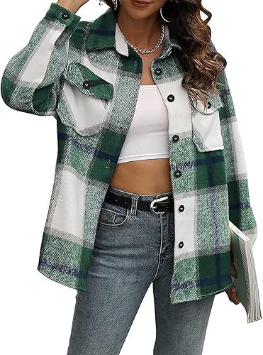 Plus Size Plaid Flannel Shacket – Long Sleeve Button-Down Jacket for Fall & Winter
