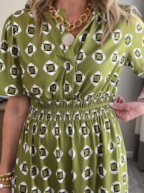 CLEARANCE🔥 Summer Elastic Waistband Printed Dress