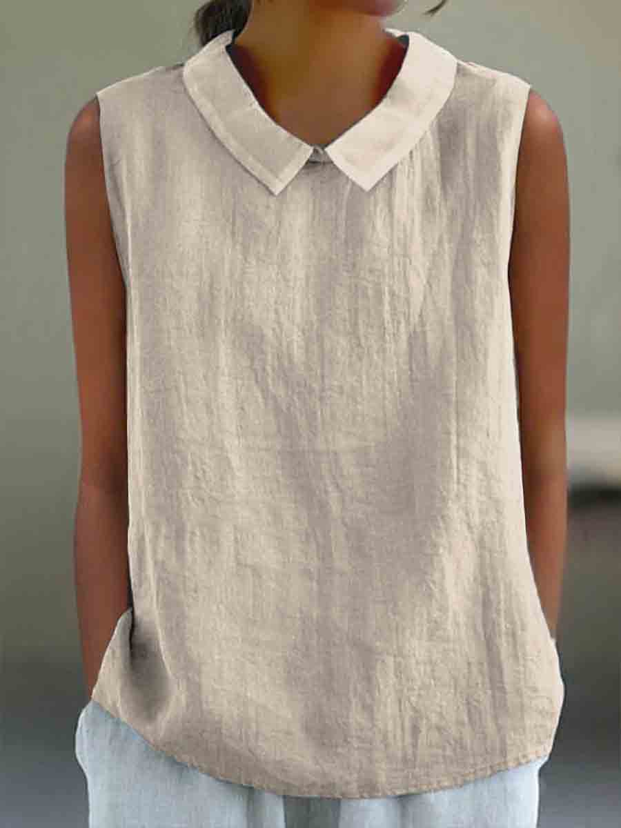 Women's Casual Cotton And Linen Peter Pan Tank Top