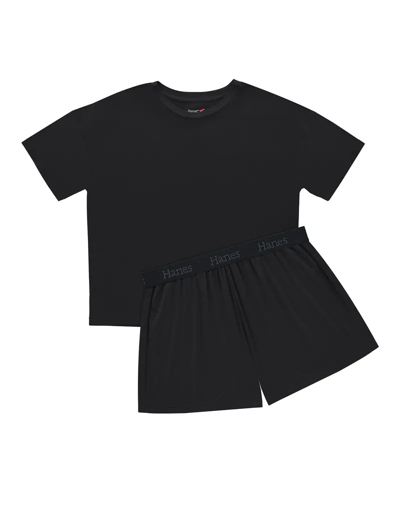 Hanes Originals 2 Piece Lounge Set Comfywear Supersoft Boxy T-shirt & Sleep Shorts Loungewear Women's Comfortable Fit Soft Stretch Fabric Breathable Hla202